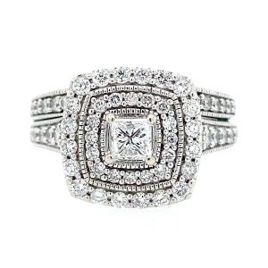 1.44 CTW Double Halo Engagement Ring and Band